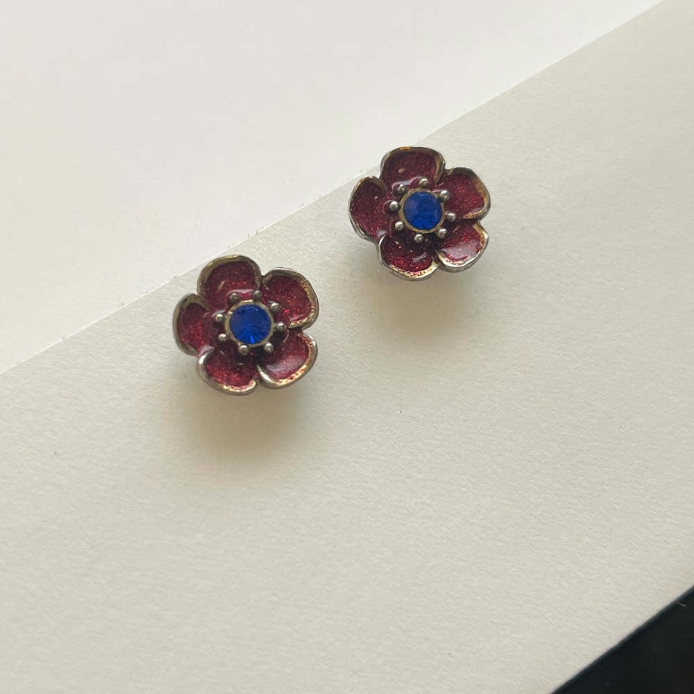 Betsey Johnson Red & Blue Enamel Earrings